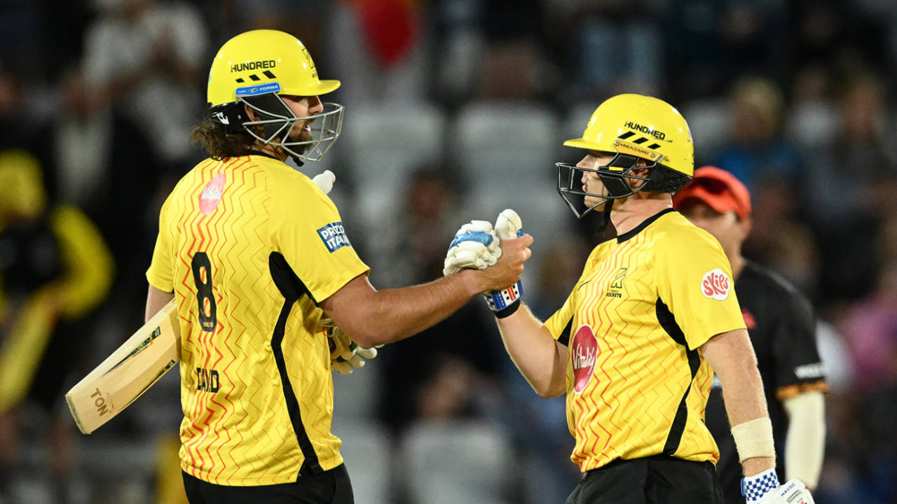 Sam Billings and Tim David celebrate the win, Trent Rockets vs Birmingham Phoenix, Men's Hundred, Trent Bridge, August 5, 2026