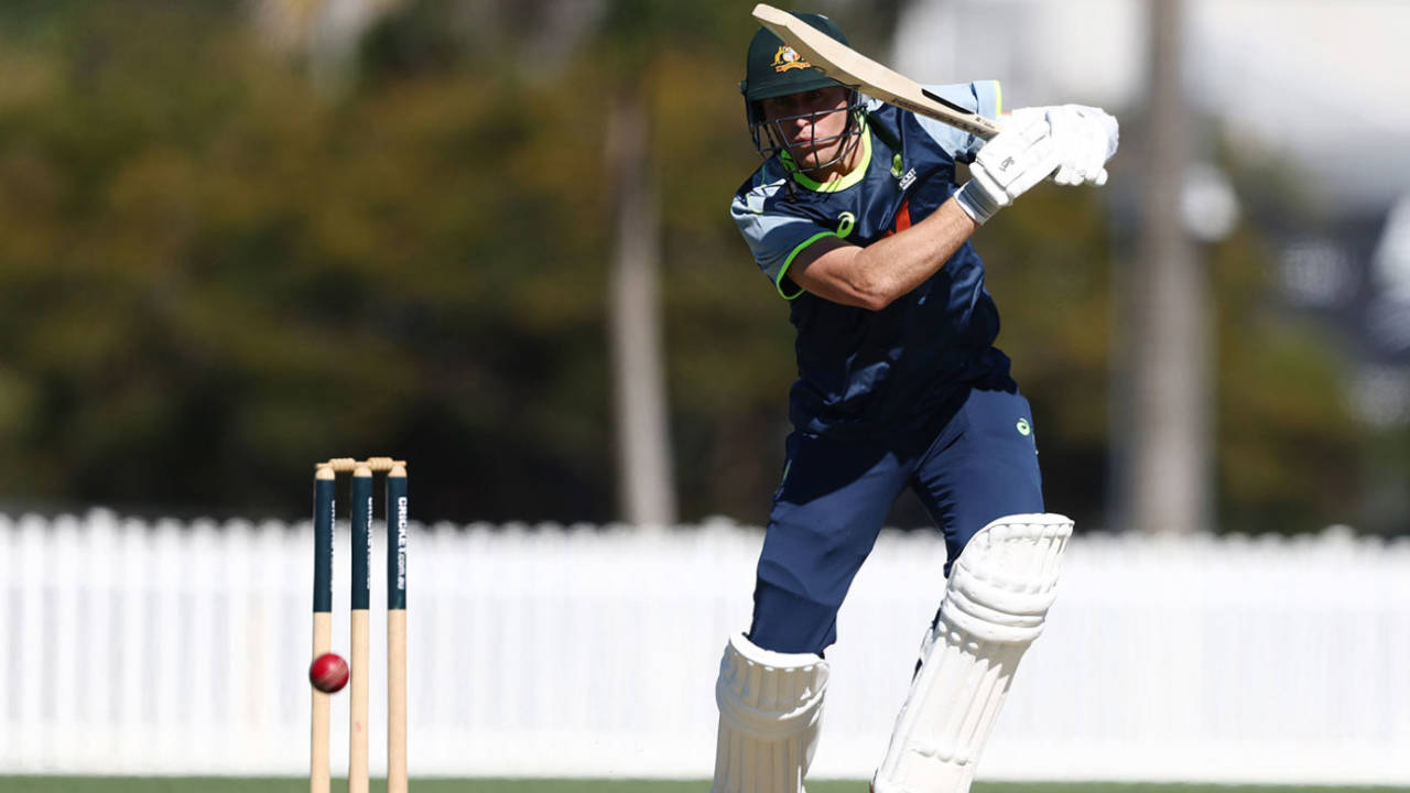 Marnus Labuschagne drives during a match simulation, Allan Border Field, Brisbane, August 3, 2026