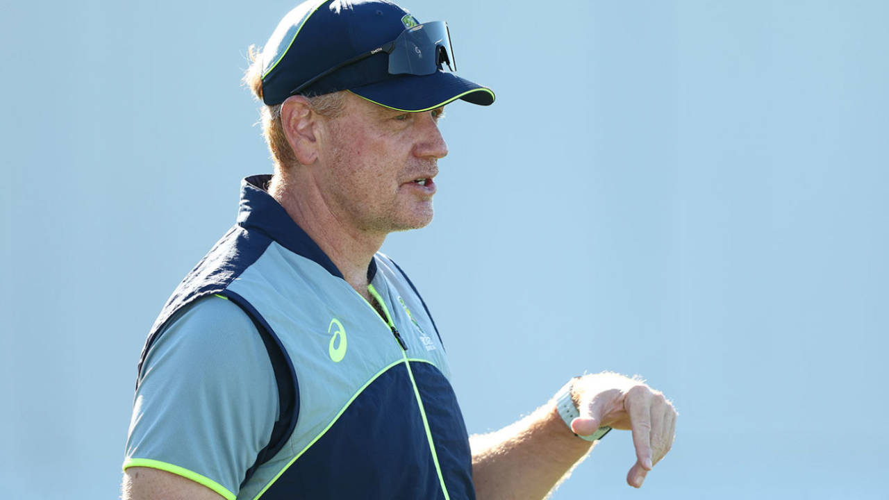 Andrew McDonald watches his players, Allan Border Field, Brisbane, August 3, 2026