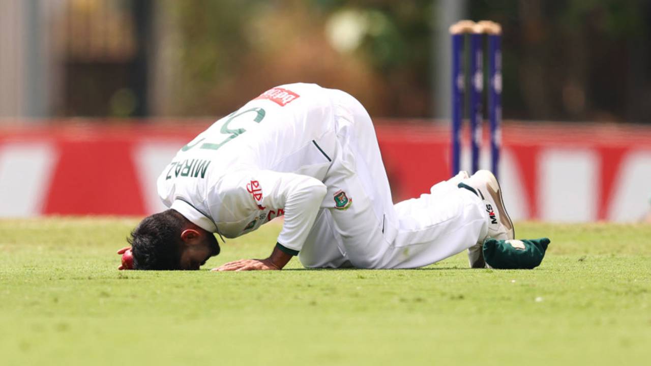 Mehidy Hasan Miraz finished with five wickets in the second innings, Australia vs Bangladesh, 1st Test, Darwin, 4th day, August 16, 2026