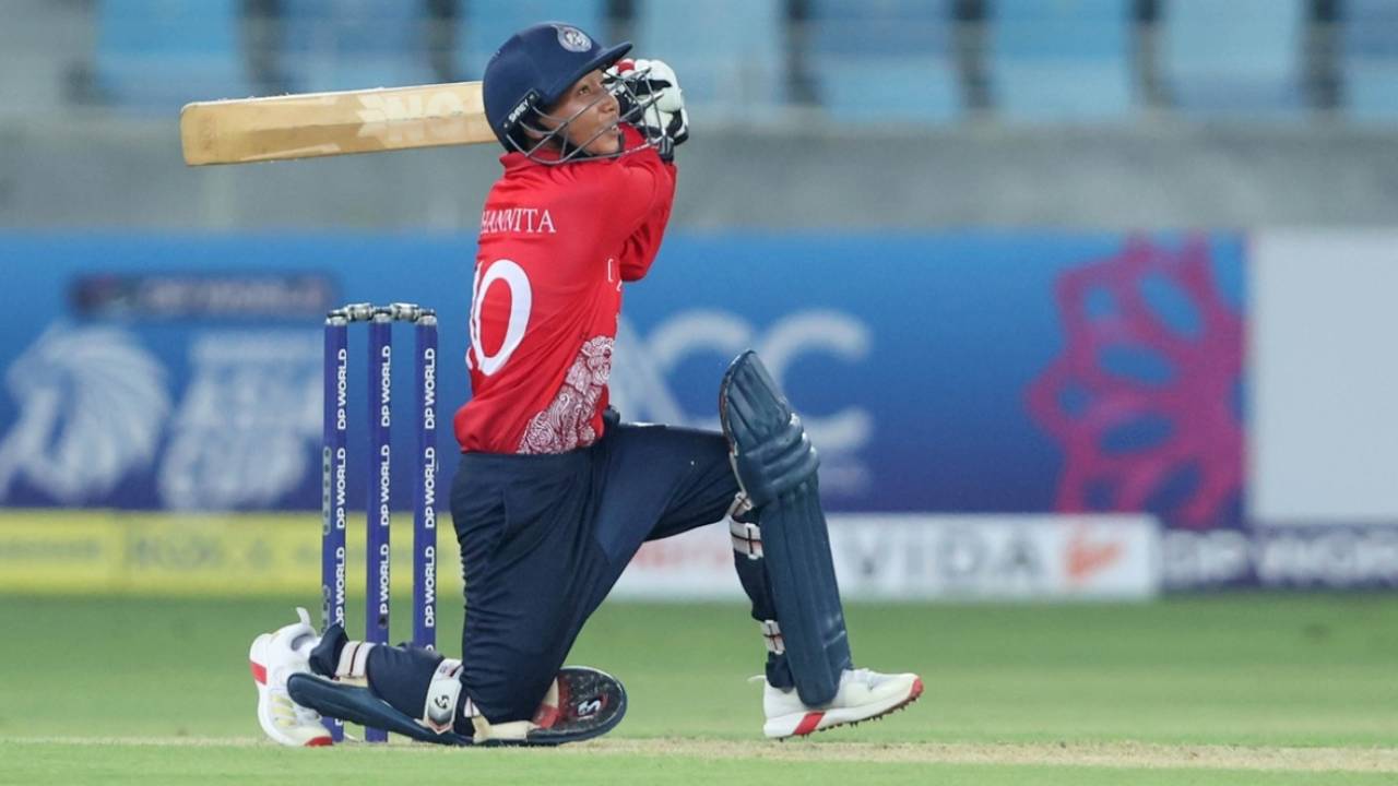Phannita Maya goes over the top through the leg side, Hong Kong vs Thailand, Women's T20 Asia Cup, Dubai, August 28, 2026