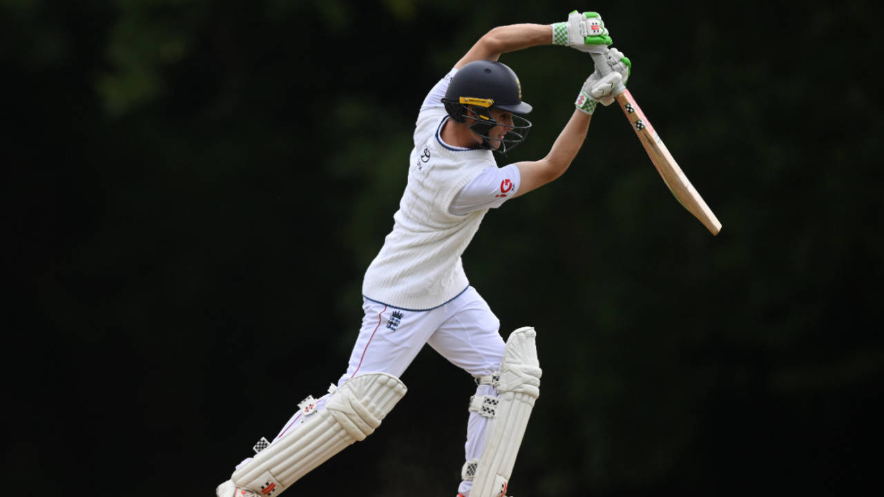 Ralphie Albert drives down the ground, England vs Pakistan, Under-19 Test, Arundel, September 2, 2026