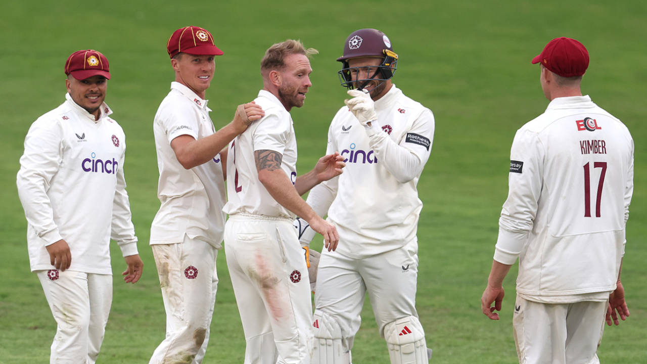 Luke Procter celebrates a wicket, Northamptonshire vs Durham, Wantage Road, County Championship Division Two, September 4, 2026 Luke Procter celebrates a wicket, Northamptonshire vs Durham, Wantage Road, County Championship Division Two, September 4, 2026