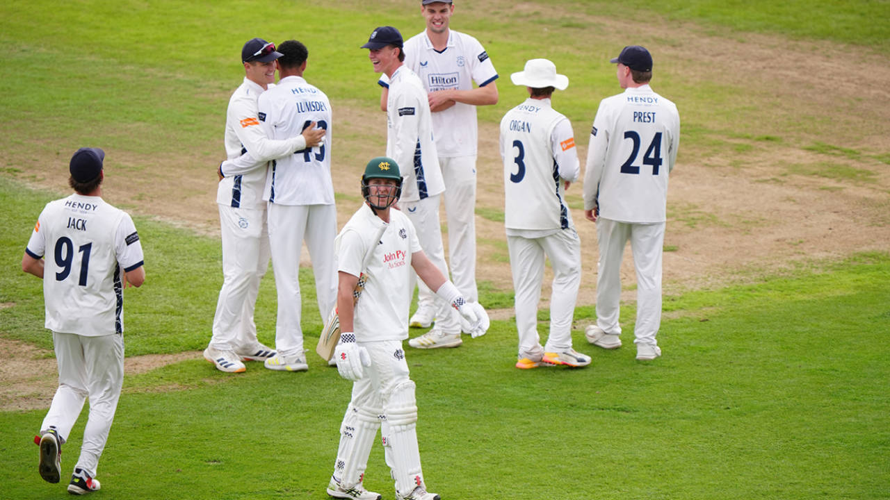 Hampshire celebrate as Manny Lumsden strikes, Nottinghamshire vs Hampshire, Trent Bridge, County Championship Division One, Day 3, September 10, 2026