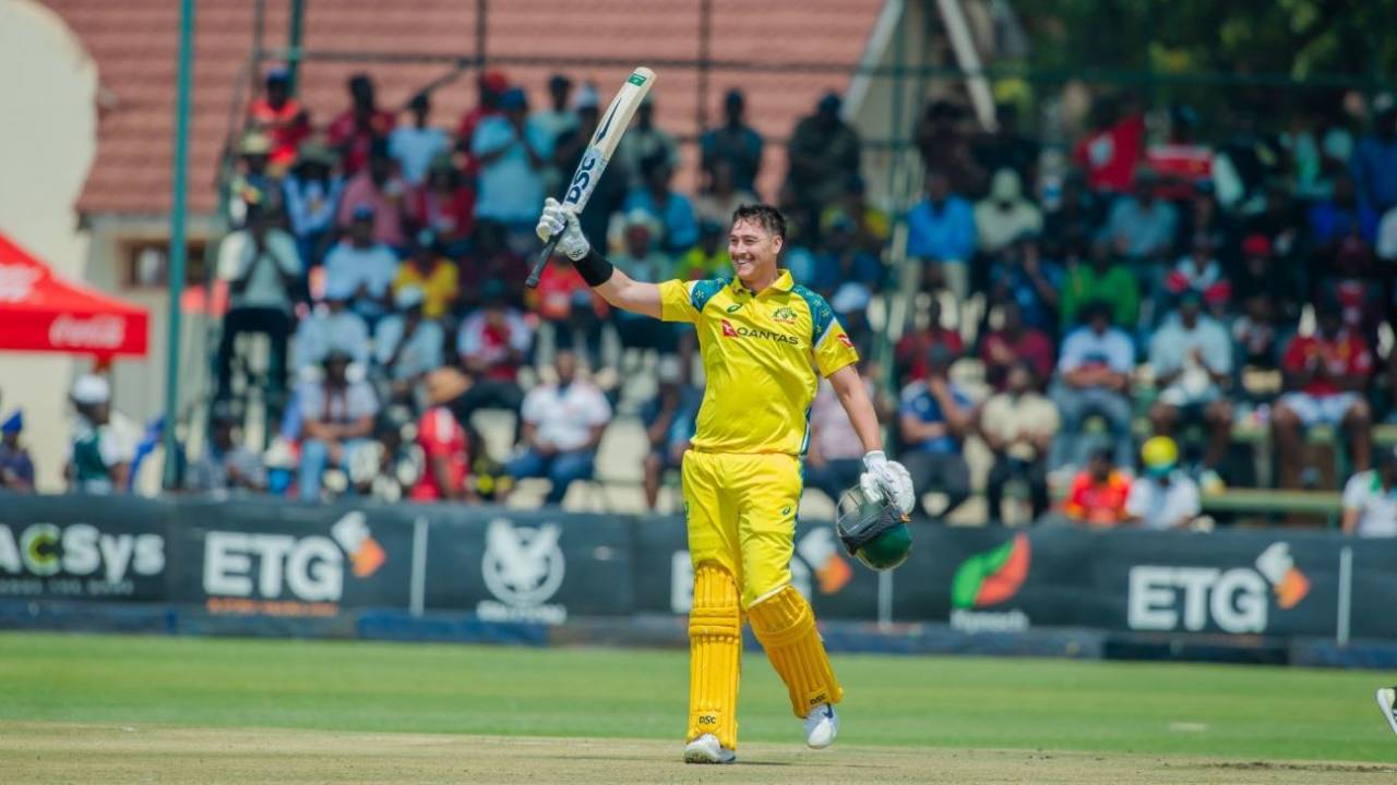 Matt Renshaw celebrates his maiden ODI century, Zimbabwe vs Australia, 1st ODI, Harare, September 15, 2026