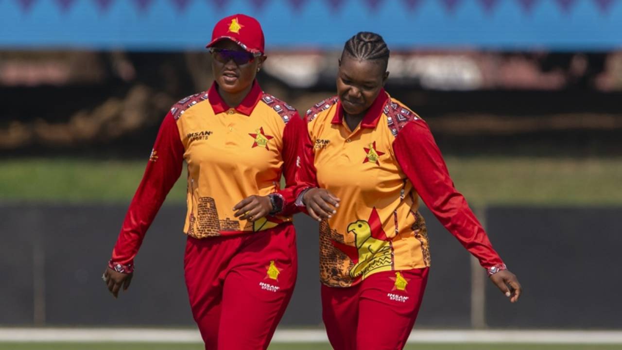 Nyasha Gwanzure celebrates with Josephine Nkomo after breaking the opening partnership, Zimbabwe vs South Africa, 4th Women's T20I, Bulawayo, September 17, 2026