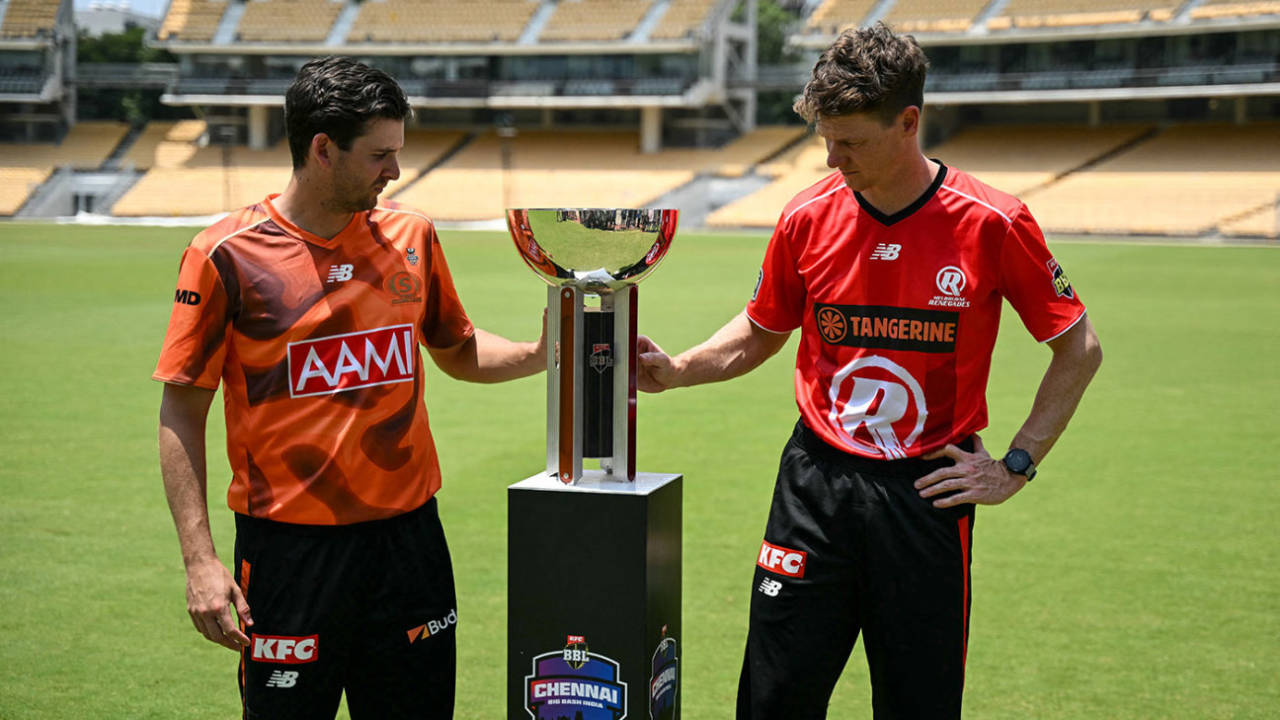 Jhye Richardson and Brendan Doggett with the BBL trophy, Chennai September 17, 2026
