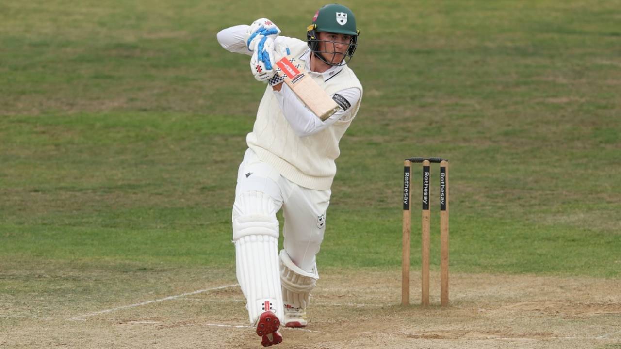Dan Lategan steps into a drive, Durham vs Worcestershire, Chester-le-Street, September 18, 2026