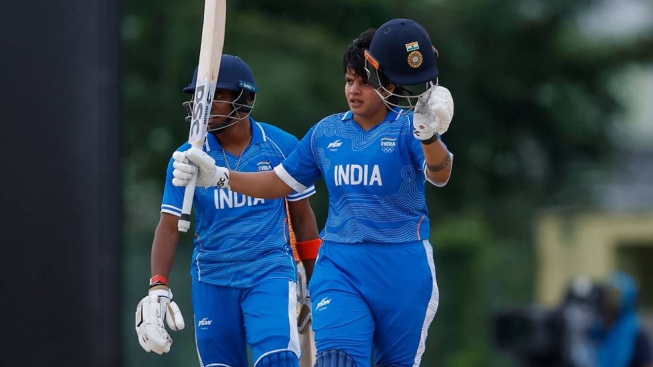 Shafali Verma raises her bat after scoring her maiden ton in white-ball internationals, Bangladesh vs Inda, Asian Games 2026, Nisshin, September 20, 2026