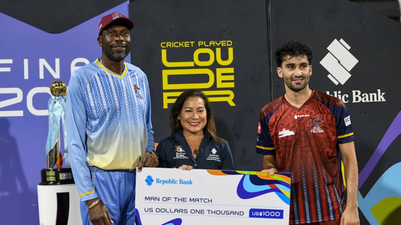 Sufyan Moqim dedicated his Player-of-the-Match award to Curtly Ambrose, Antigua and Barbuda Falcons vs Jamaica Kingsmen, CPL 2026 final, Bridgetown, September 20, 2026