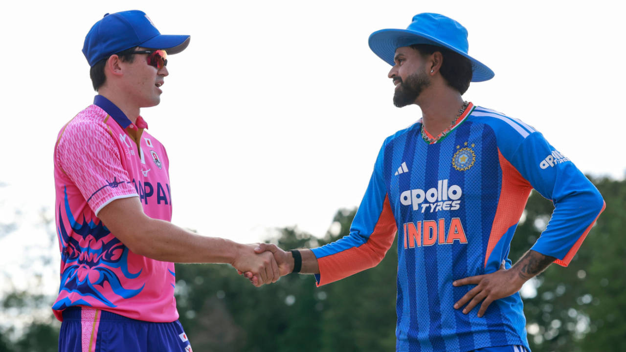 Kendel Kadowaki-Fleming and Shreyas Iyer shake hands at the toss, Japan vs India, Only T20I, Sano, September 22, 2026