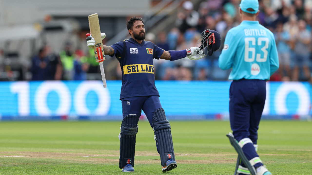 Kusal Mendis celebrates an 82-ball hundred, England vs Sri Lanka, 2nd ODI, Headingley, September 24, 2026