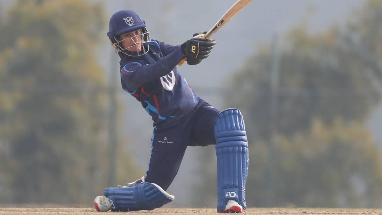 Yasmeen Khan hit two fours and a six in her brief stay, Namibia vs Papua New Guinea, Women's T20 World Cup Qualifier, Mulpani, Kathmandu, January 24, 2026