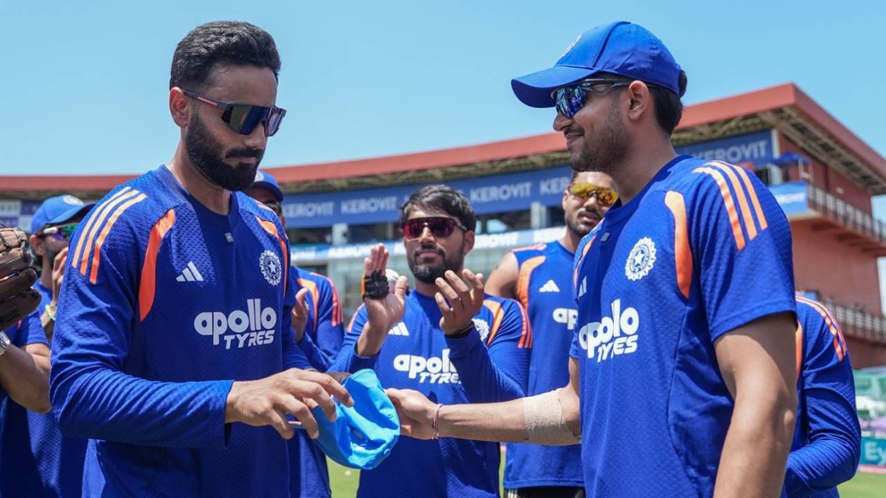 Naman Dhir gets his cap from Shubman Gill, India vs West Indies, 1st ODI, Thiruvananthapuram, September 27, 2026