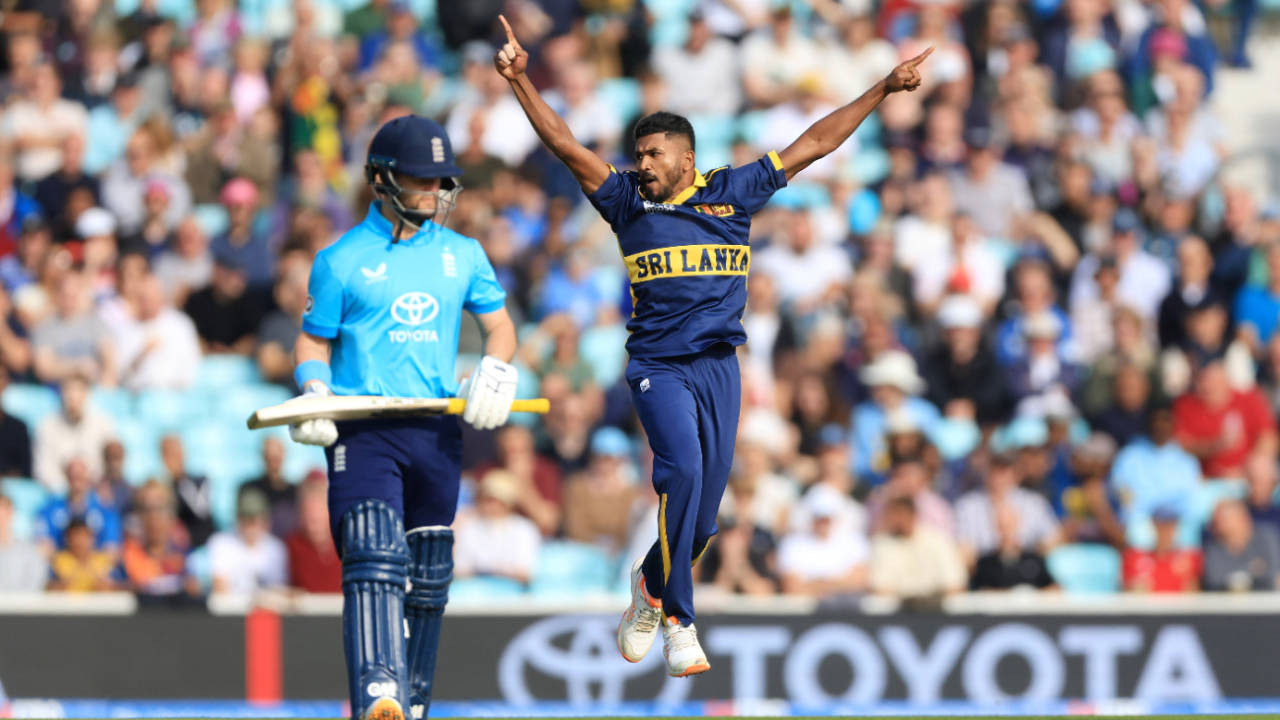 Dilshan Madushanka leaps for joy after bowling Ben Duckett, England vs Sri Lanka, 3rd ODI, The Oval, September 27, 2026