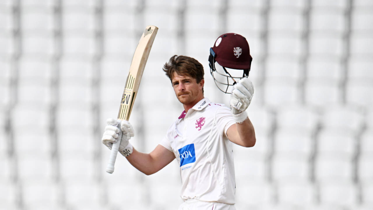 Tom Abell salutes the crowd after reaching his triple-century, Somerset vs Surrey, County Championship, Division One, Taunton, September 27, 2026