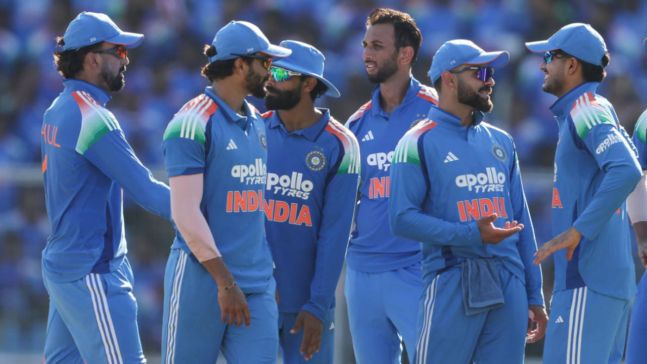 Prasidh Krishna celebrates a wicket with his team-mates, India vs West Indies, 1st ODI, Thiruvananthapuram, September 27, 2026