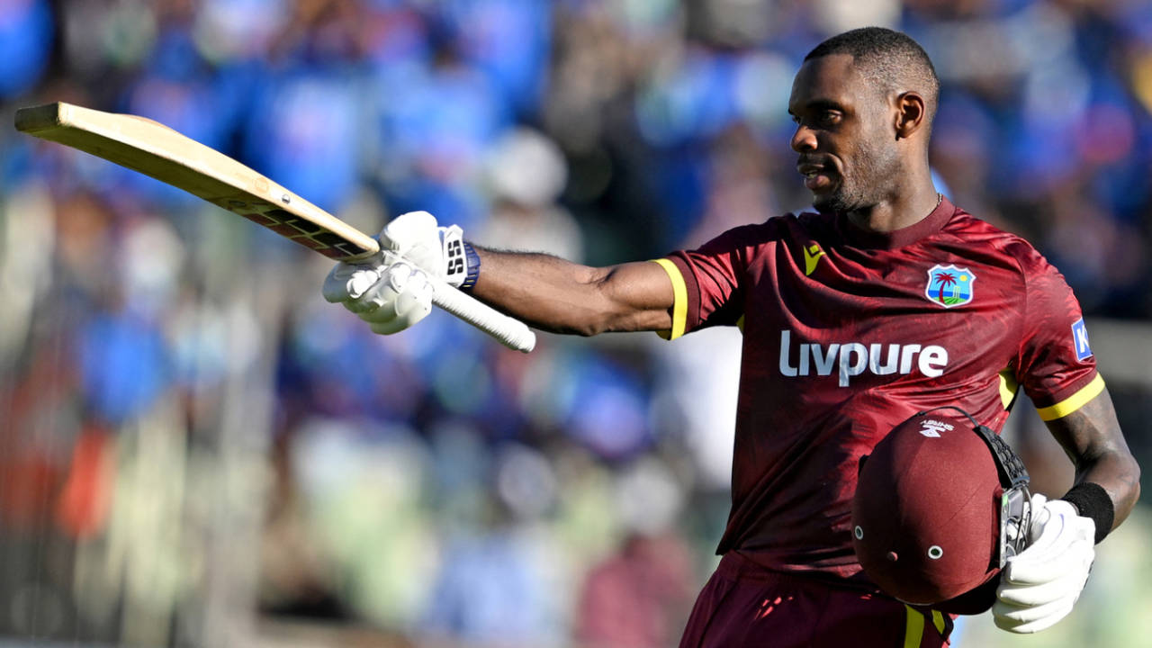 Justin Greaves celebrates his maiden ODI century, India vs West Indies, 1st ODI, Thiruvananthapuram, September 27, 2026
