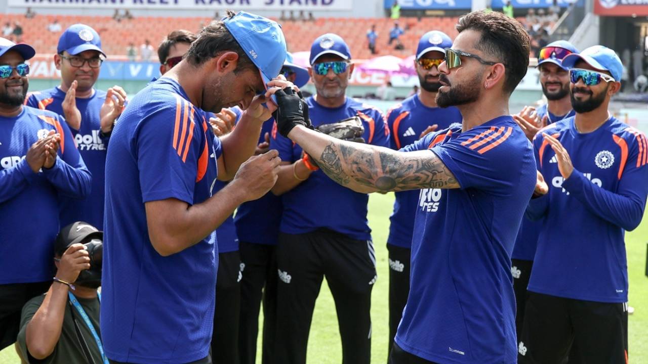 Anshul Kamboj gets his cap from Virat Kohli, India vs West Indies, 3rd ODI, New Chandigarh, October 3, 2026