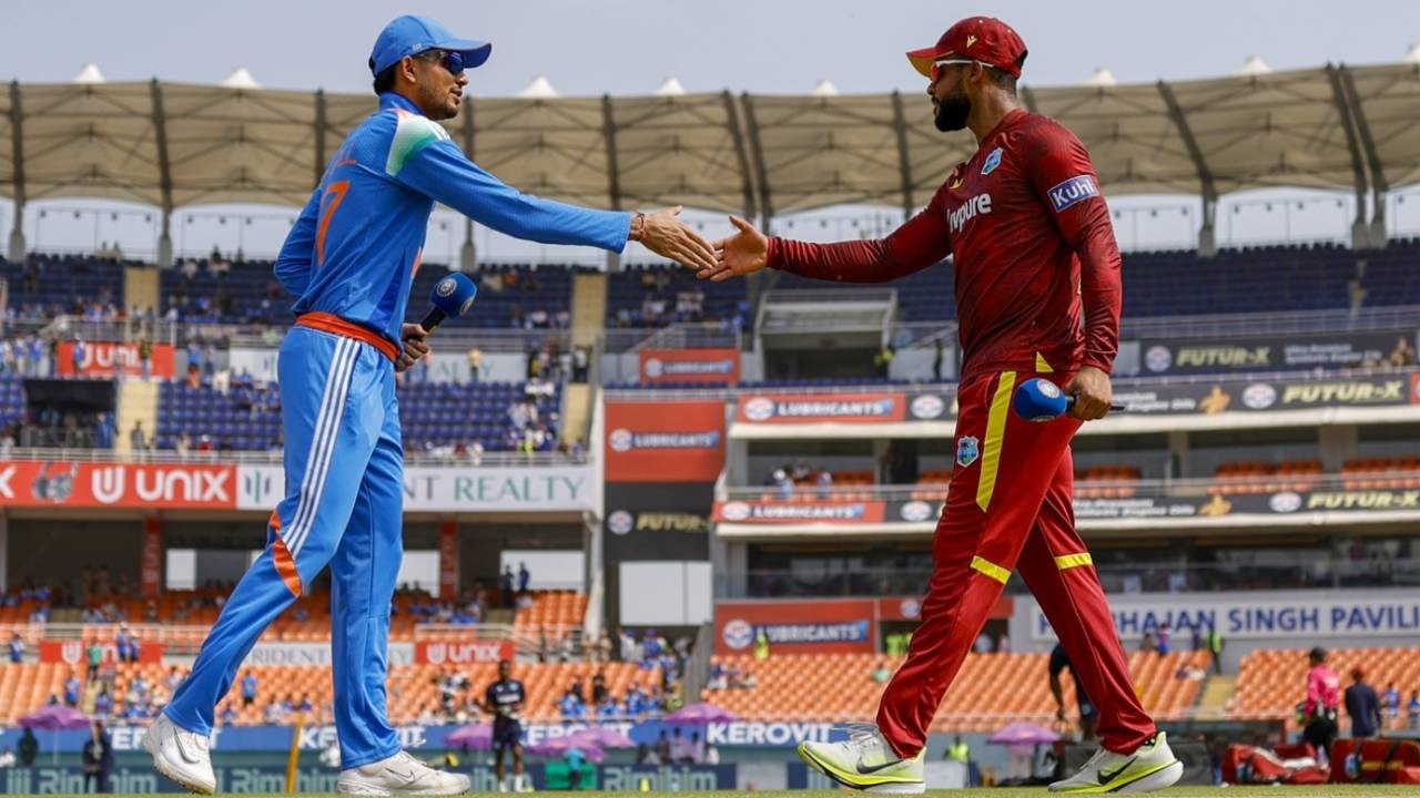 Shubman Gill and Shai Hope greet each other at the toss, India vs West Indies, 3rd ODI, New Chandigarh, October 3, 2026
