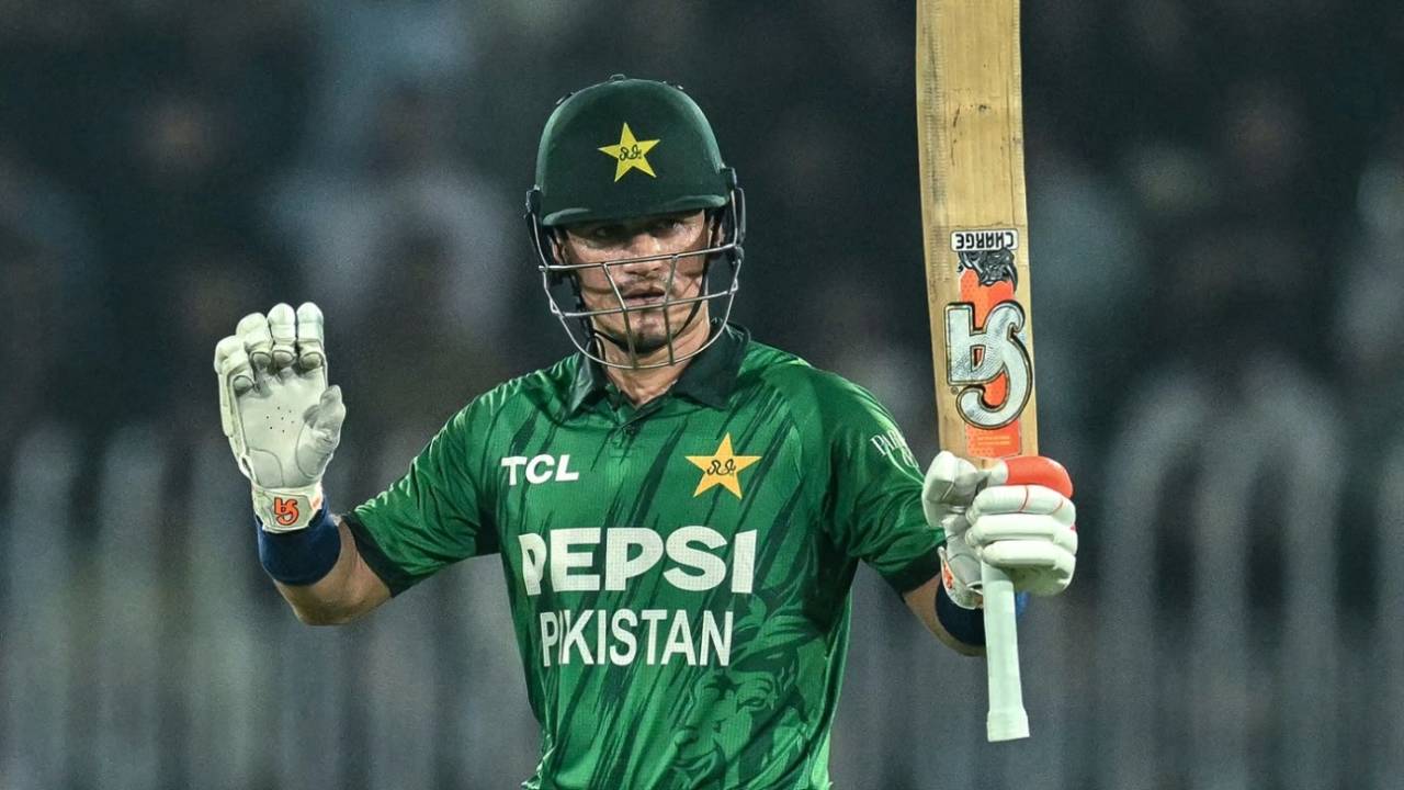 Maaz Sadaqat celebrates his maiden T20I fifty, Pakistan vs Sri Lanka, 1st T20I, Rawalpindi, October 9, 2026