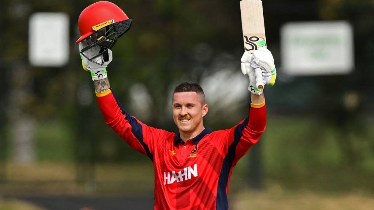 Matthew Gilkes celebrates his century, Victoria vs South Australia, One-Day Cup, Junction Oval, October 12, 2026
