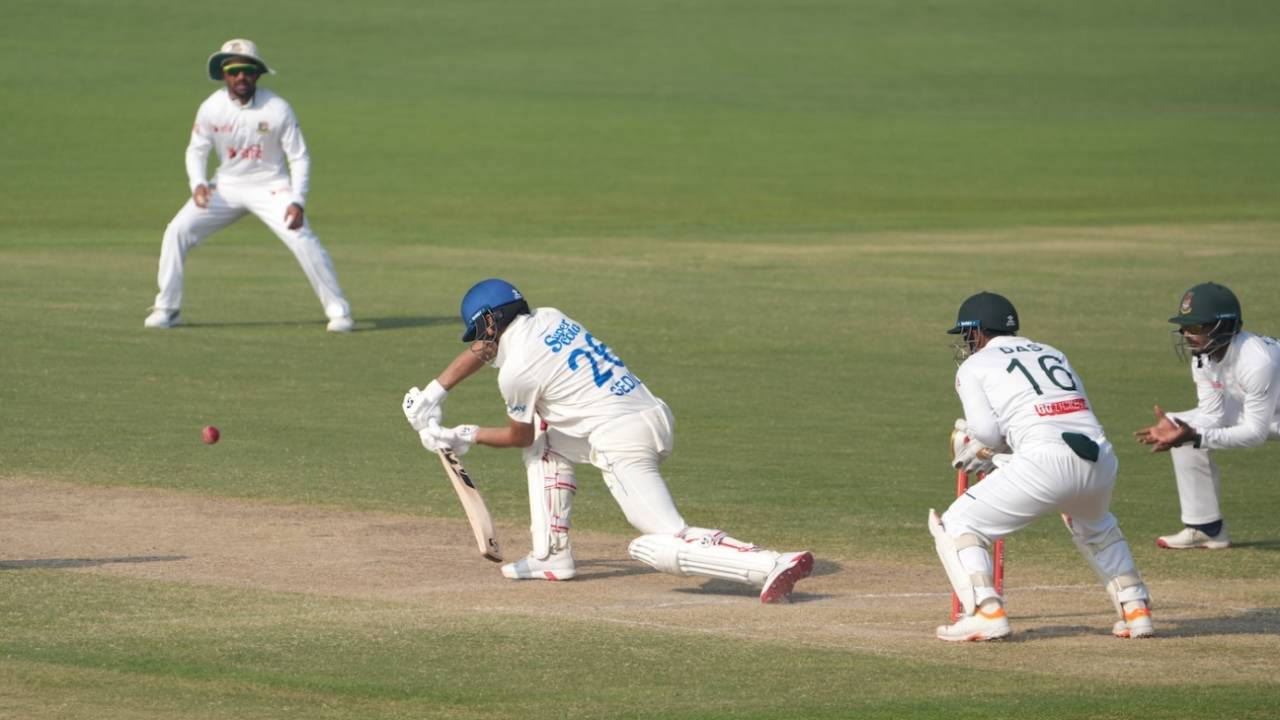Sediqullah Atal plays defensively, Afghanistan vs Bangladesh, Only Test, Abu Dhabi, 4th day, October 12, 2026