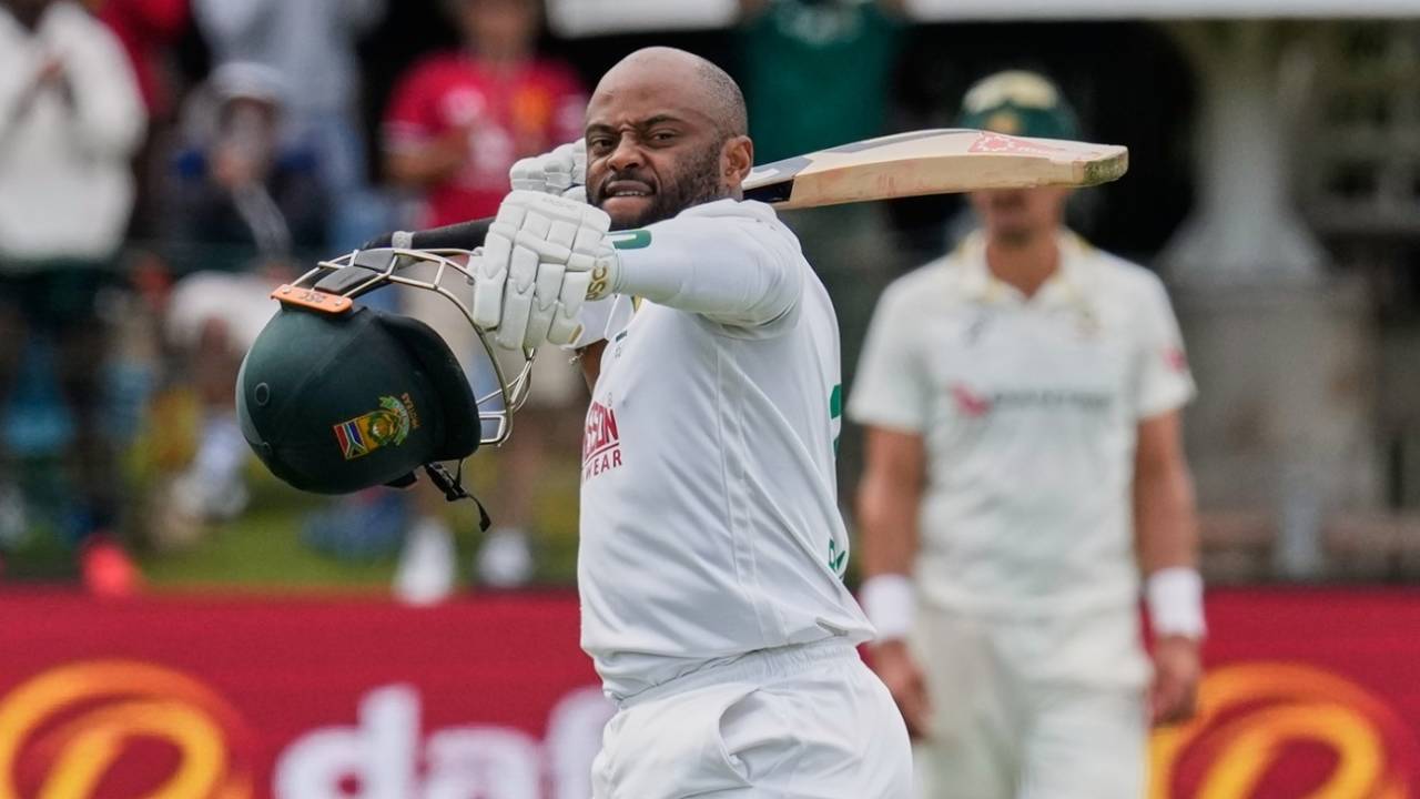 Temba Bavuma kept it all in and then let it all out when he got to three-figures, South Africa vs Australia, 2nd Test, Gqeberha, 3rd day, October 20, 2026