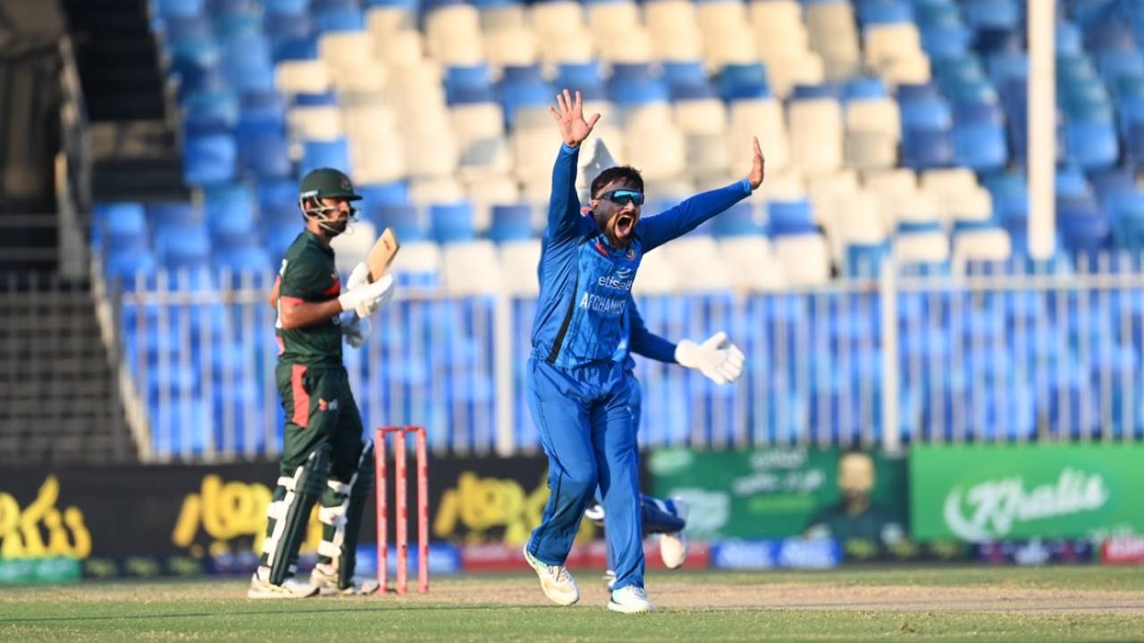 Rashid Khan picked up four wickets to skittle Bangladesh for 160, Afghanistan vs Bangladesh, Tri-series, Sharjah, October 21, 2026