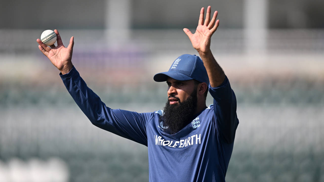 Adil Rashid waves his arms during training, Rawalpindi, October 17, 2026