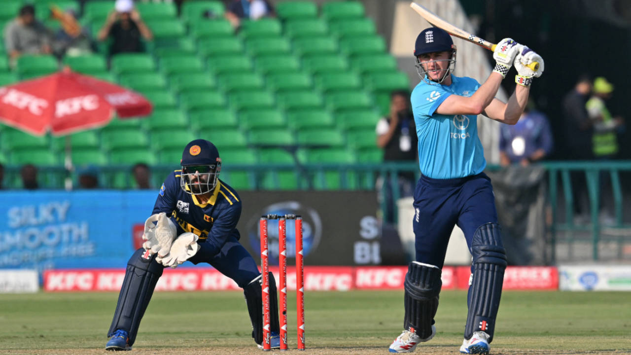 Harry Brook thumps a drive down the ground, England vs Sri Lanka, Pakistan ODI Tri-Series, October 29, 2026