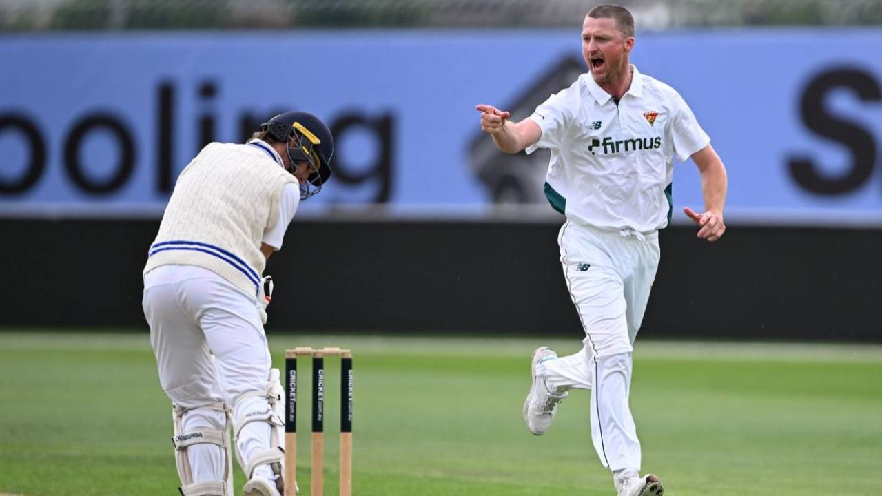 Jackson Bird celebrates a wicket , Tasmania vs New South Wales, Sheffield Shield, Bellerive Oval, October 31, 2026
