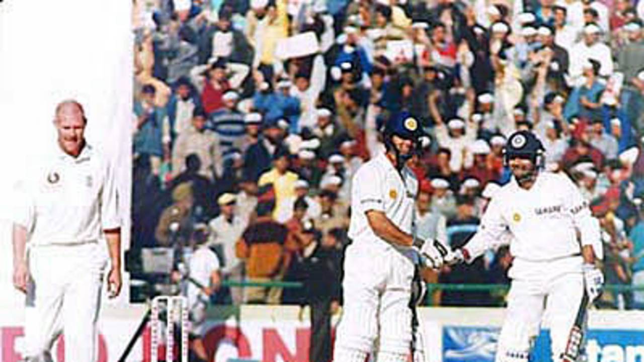 Deep Dasgupta and Iqbal Siddiqui celebrate after the winning runs are hit