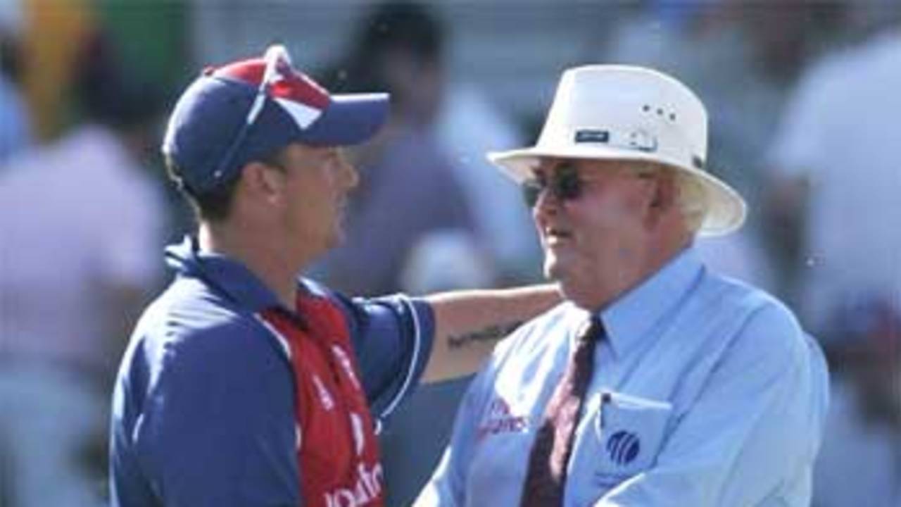Darren Gough shakes David Shepherd's hand as the umpire bows out of international cricket, England v Australia, NatWest Challenge, The Oval, July 12th, 2005