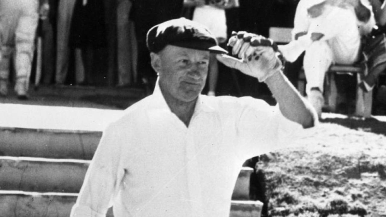 Sir Donald Bradman walks out to bat for the final time Australians PM XI v England, Canberra, February 3, 1963