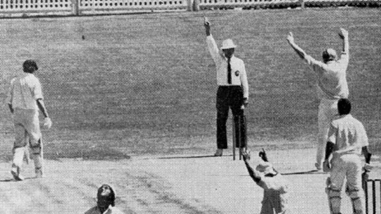 Ross Duncan caught by Bob Taylor for 0 off Tony Greig - Greig took 6 for 30 in Australia's first innings, Australia v World XI, Adelaide, February 1972