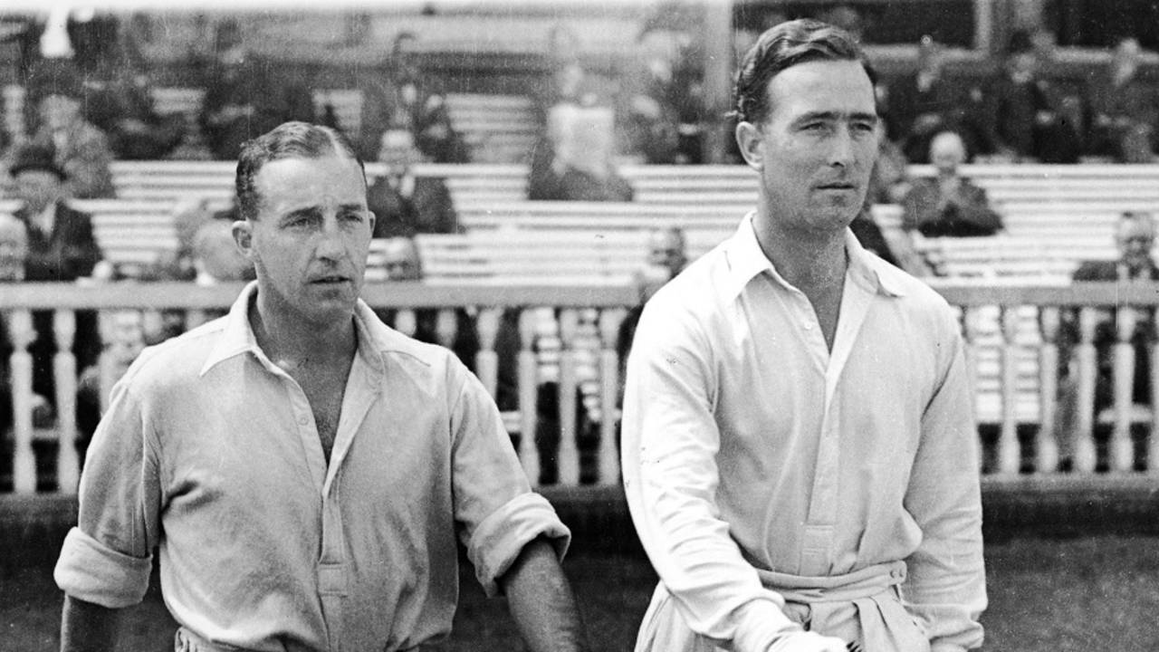 Bill Edrich and Denis Compton on their way out to bat against Sussex, Middlesex v Sussex, Lord's, May 24, 1947