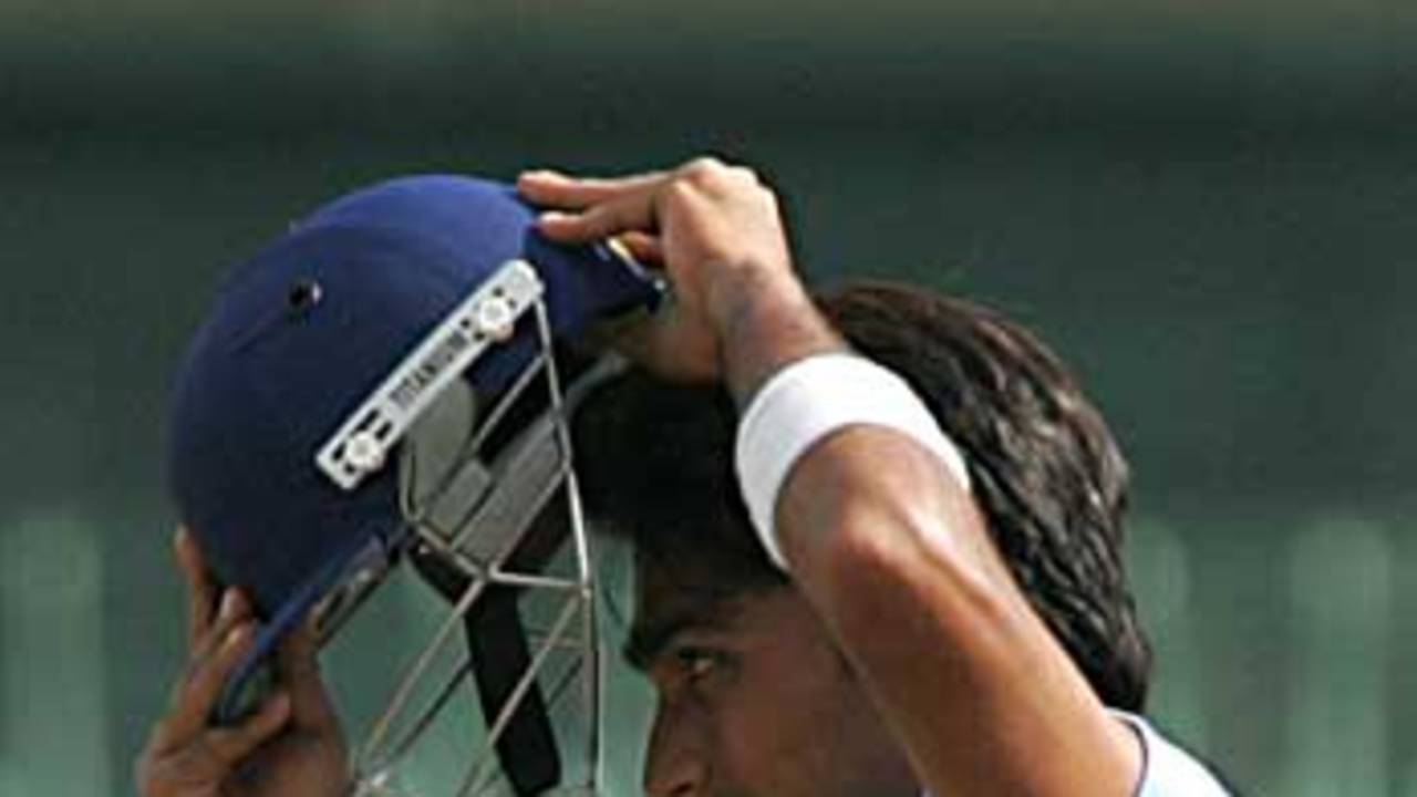 Mayank Tehlan takes a breather during his knock of 64, India U-19s v West Indies U-19s, Colombo, February 11, 2006
