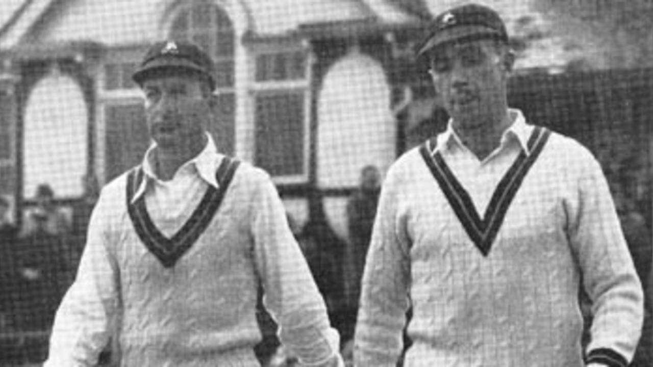 Bruce Mitchell (left) and Dennis Dyer open the 1947 tour for the South Africans at Worcester, May 1947