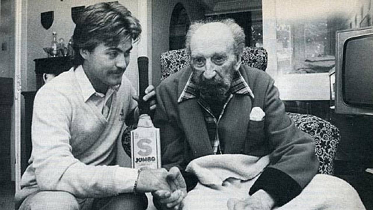 Steve O'Shaughnessy and Percy Fender days after O'Shaughnessy had equalled Fender's record for the fastest hundred, Horsham, September 18,1983