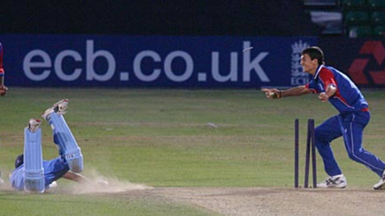 Down to the wire ... Karan Singh's despairing dive is in vain as Steven Finn removes the bails, England U-19 v India U-19, 3rd ODI, Cardiff, July 21, 2006