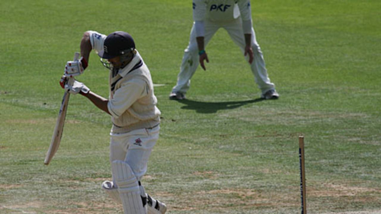 Paul Weekes is bowled first ball in his final match for Middlesex at Lord's