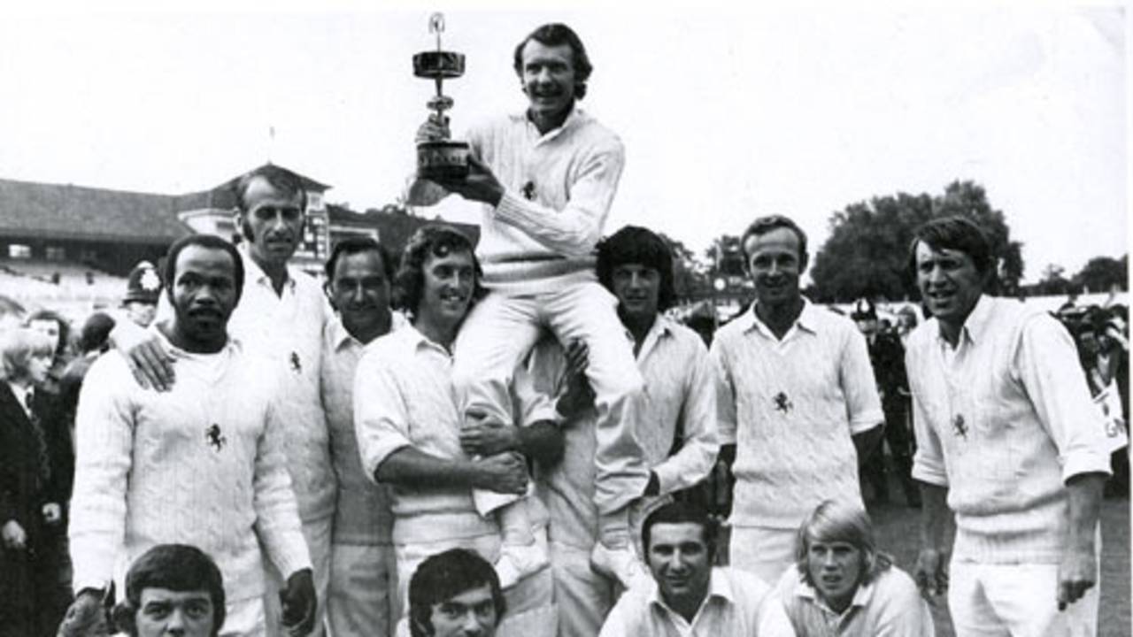 Bob Woolmer and Graham Johnson lift Mike Denness aloft after Kent's victory in the 1974 Gillette Cup final