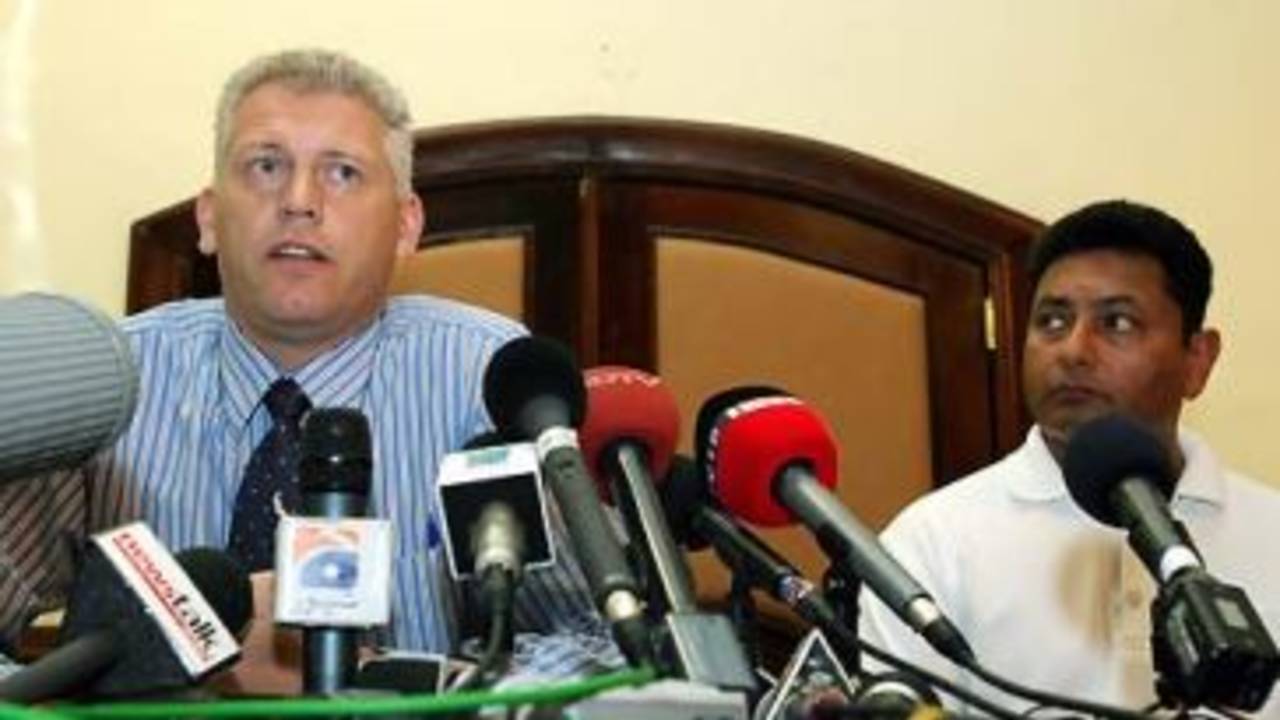 Mark Shields and Pervez Mir address the media regarding the death of Bob Woolmer, Kingston,  March 20, 2007
