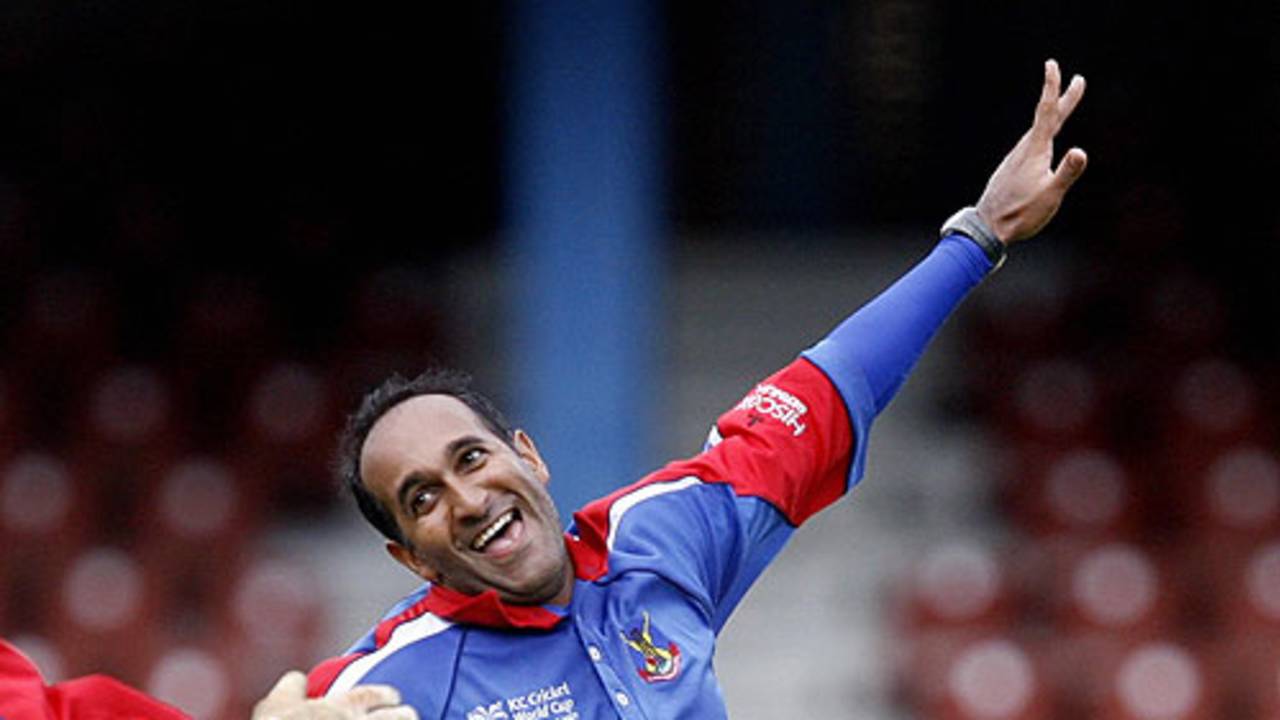 Saleem Mukuddem does the albatross after picking up a third wicket