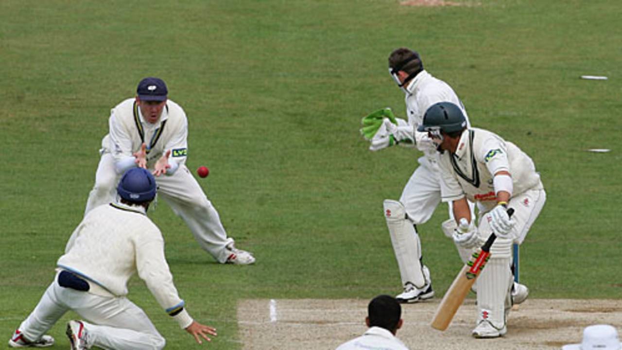 Roger Sillence is caught by Anthony McGrath off Adil Rashid