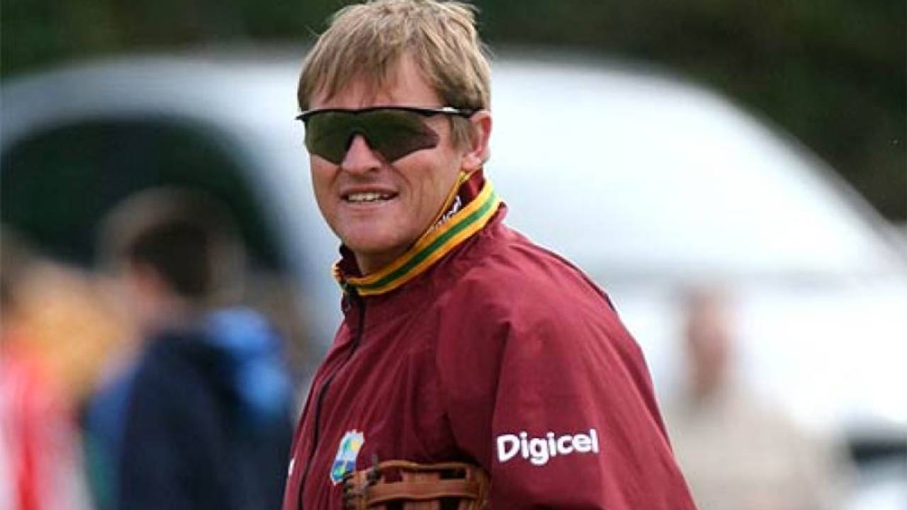 David Moore wraps up a training drill before West Indies' quadrangular series match against Scotland, Clontarf, July 12, 2007