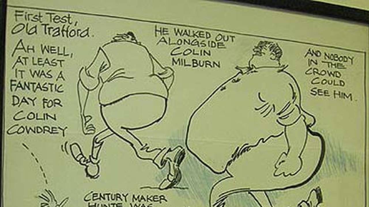 A caricature depicts Colin Milburn's debut match, Northampton County Cricket Club, August 18, 2007