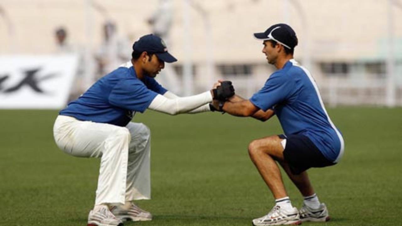 VVS Laxman is put through a fitness routine by trainer Greg King 