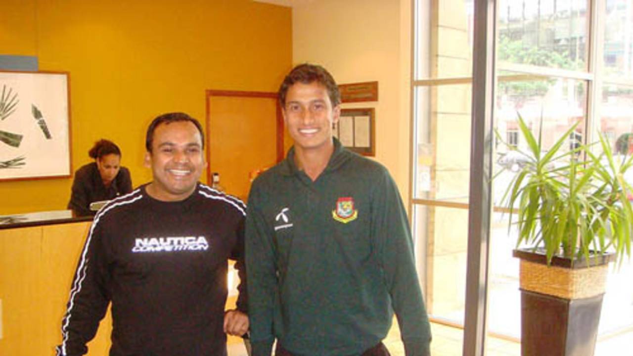 Sajidul Islam (right), called in as a replacement for Syed Rasel, with selector Nairmur Rahman 